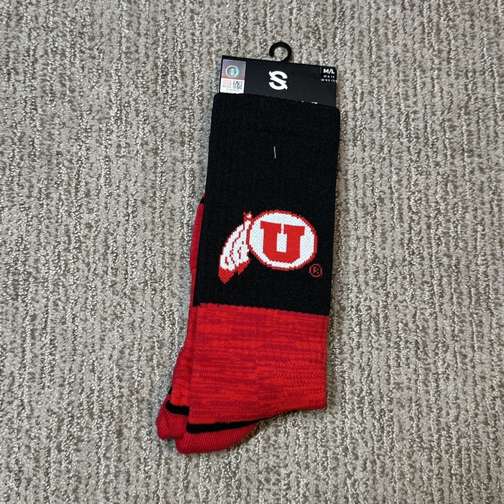 STRIDELINE Utah Utes Full Knit Socks Shoe Sz 8-12 Mens 9.5-13.5 Womens Black Red